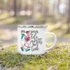 Mugs Life Print Creative Coffee Cups Drinks Dessert Breakfast Milk Cup Enamel Handle Drinkware Gifts For