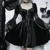 Dames flare mouwen kant Witchy gothic 40s 50s retro vintage jurk Lace up fluwelen bodycon goth jurken kleding 240129