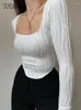 Kvinnors T -skjortor FSDA 2024 Square Neck Women Long Sleeve Crop Top White Summer Autumn Basic Casual Vintage 90s Y2K Sexiga kläder