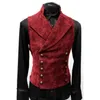 Vintage vermelho camurça terno colete masculino marca duplo breasted coletes casual magro sem mangas steampunk gilet homme 3xl 240119