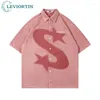 Men's Casual Shirts Suede Oversized Shirt Streetwear Y2K Men Women Embroidery Letter Star Print Short Sleeve Button Summer Harajuku Loose