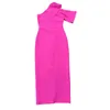 Vestidos casuais sexy gola diagonal de um ombro sem alças bandagem rosa vestido fino vermelho