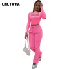 Calças femininas de duas peças CM.YYA Activewear Mulheres Set Lucky Label Crop Top Stacked Bellbottom Matchsuit Fitness 2 Outfit