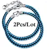 Charm Armband 2st/Lot Double Circle Blue Leather Chain Fit Diy Beads Armband Par Pulsera smycken gåva för kvinnor män flicka