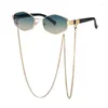 Sunglasses Vintage For Women With Chain Small Frame Sun Glasses Ladies Trendy Luxury Brand Designer Eyewear UV400