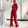 Pantalon de deux pièces pour femmes 2 femmes rayé survêtement pantalon à jambes larges ensembles coréen harajuku mode décontracté lâche rouge joggers sport veste courte