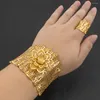 Necklace Earrings Set African Cuff Bangles With Rings Wedding Banquet Gifts Women Charm Adjustable Gold Plated Bangle Luxury Jewelry