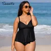 Mulheres Swimwear Plus Size Flounce Tankini Cintura Alta Conjuntos de Biquíni Para Mulheres Sexy Grande Duas Peças Maiô Praia Terno de Natação