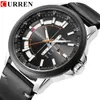 Curren Casual Leather Strap Business Wristwatches Classic Black Quartz Men's Watch Display Date and Week Waterproof Male CLOC218Z