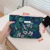 Sacos cosméticos bolsa de maquiagem feminina bolsa floral jacquard embreagem grande capacidade de lavagem organizador de higiene pessoal vintage azul verde