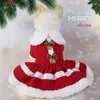 Vestido de gola de pele de vestuário de cachorro festivo com bom trabalho de acabamento Bells Bowknot Decor for Christmas Cat Holiday