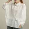 Damesblouses Shirts voor dames Koreaanse stijl Effen groot formaat Patchwork Vesten Lange mouw Casual losse blouse met enkele rij knopen