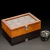 Caixa de relógio de madeira organizador com janela de vidro exibição de relógio de madeira caixa de armazenamento de relógio de luxo titular para homem 240129
