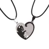 Pendant Necklaces Stainless Steel Pet Cat Kitty Love Heart Puzzle Matching Necklace Chain For Couple Lover Valentine