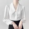 Blouses Femme Chemises en mousseline de soie pour femmes Vintage à manches longues col sur mesure décontracté style coréen simple boutonnage une pièce Blouse hauts