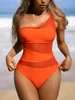 Damenbadebekleidung In-X 2024 Sexy Mesh Patchwork Frauen Einteiliger Badeanzug Weibliche Schulter Monokini Badegäste Badeanzug Beachwear