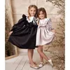 Girl Dresses Fashion Crew Neck Long Sleeves Satin Cute Ruched Knee-Length A-Line Party Gowns Chic Casual Wedding Kids