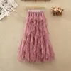 Skirts OHRYIYIE Long Maxi Skirt Tiered Tulle Irregular Polka Dot A-line For Women Spring Summer 2024 Boho Mesh Tutu