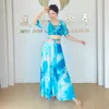 Stage Wear Women Belly Dance Costume Tie-dye Mesh Practice Clothes Set 3-piece Performance Top Skirt Dancing Professional