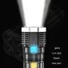 Strong Light Flashlight Camping Torch Rechargeable Multifunctional Portable Hand Lantern with 4 Lamp Beads and COB Side Light