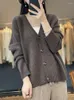 Tricots pour femmes Chic Femmes Col V Cardigan Solide Doux Chaud Pull En Laine Mérinos Automne Hiver Casual Lâche Cachemire Tricots Hauts Coréens