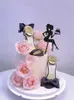 Cake Tools Black Acrylic Happy Birthday Topper High Heels Lady Girl Toppers Dessert Decoration Party Supplies