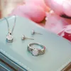 Halskette Ohrringe Set Damen Opal Schmuck Anhänger Ring Sets 2024 Trend Hochzeit Brautmode Geschenk für Frauen Mädchen