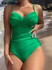 Damskie stroje kąpielowe S - XL Seksowne pomarszczone Monokini kobiety One Piece Swimsuit Kobieta wysoka noga wyściełana kąpiel Bather Suit Swim V5024
