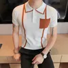 Varumärkeskläder Fashion Men Summer Knitting High Quality Stripe Polo Shirts/Man Slim Fit Leisure Polo Shirts Tops S-4XL 240202