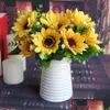 Couronnes de fleurs décoratives tournesol artificiel jaune soleil 7 têtes tournesols en soie 30 cm de long pour la maison centres de table de mariage fête E Dhhp8