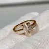 2024 S925 Silver Double T White Fritillaria Diamond Wedding Ring 18K Rose Gold Opening Full Diamond Couple Ring for Women Designer Jewelry Birthday Gift