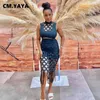 Work Dresses CM.YAYA Women Hollow Out Tassel Bodycon Midi Skirts Set And Sleeveless T-shirt 2024 Summer Party Two 2 Piece Outfit Dress