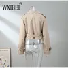 Women's Jackets WXIBEI 2024 Fashion Khaki Cropped Coat Vintage Solid Long Sleeve Button Jacket Tops Female Casual Streetwear Coats FC911