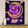 Tapestries neon anime tapestry söt sjöman måne rum dekor college sovsal dekoration kawaii fairy tvätt hängande rosa