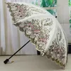 Umbrellas Double Sunscreen Umbrella UV Protection Lace Flower Embroidery Rain Women Mini Folding Dual-use Sun