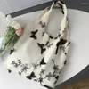 Sacos da noite 1 peça bolsa de ombro estética para mulheres retro borboleta margarida floral bolsa de alta capacidade lona bordado estudante