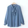 Autumn Plus Size Women Shirt Fashion Solid Color Bow Tie Tops Loose Chiffon Long Sleeve Bluses 2402011