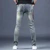 Erkek kot pantolon, erkekler için basılı elastik kot pantolonlu kot skinny erkek kovboy pantolon konik grafik yıkanmış orijinal pamuk streç denim pantolonlar s yq240205