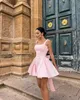 패션 보우 여성을위한 패션 보우 등이없는 주름 드레스 핑크 솔리드 스퀘어 목 서스펜더 미니 드레스 여름 세련된 여성 파티 멍청이 240124