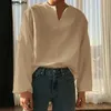 Incerun Men Shirt Solid Color v Neck Long Sleeve Loose VintageMen Clothing Streetwear韓国スタイルカジュアルシャツS-5XL 240202