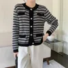 女性のニットアプリコットレディース衣類編みセーター長袖ヴィンテージラウンドネックカシミアカーディガンファッション女性スプリングストライプトップ