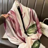 Halsdukar 2024 modemärke kvinnor silkes halsduk lyxig mörkgrön aztec blommig pashmina sjalar wrap soft foulard femme muslim hijab 180 90 cm