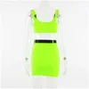 Two Piece Dress Summer Women Neon Pieces Set Skirt Bandage Crop Top And Tracksuit Outfits Streetwear 2 Festival Clothes Drop Deliver Otutf