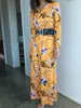 Casual Dresses 2024 Designer Luxury Maxi Dress Women's Long Sleeve Yellow Geometry Print Stretch Jersey Silk Spandex