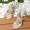 Sandals 2024 Women Bohemian Round Toe Wedge Rhinestone Slip On Solid Summer Fashion Luxury Ladies Slide