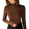 Standup Collar LongSleeved Stretch Tshirt Women's Fallwinter Fleece vadderad varma Basic Pullover Bottoming Shirt Fashion Top 240123