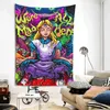 Anime Girl Tapisserie Psychédélique Alice Hippie Eye Trippy Magic Science Dessin Animé Bohème pour Chambre Chambre Art Décor Tenture Murale 240127