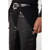 Jeans masculinos hip-hop nacional maré nicho design preto pu couro costura reta marca calças y2k roupas homens r69