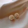 Boucles d'oreilles à tige en forme de corée du sud, bijoux à la mode, plaqué or 14 carats, perles rondes en Zircon, simples, élégantes, accessoires de travail quotidien pour femmes