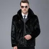 Marca casaco de pele de vison masculino com zíper gola com capuz de meia idade Haining versátil quente 6N5V